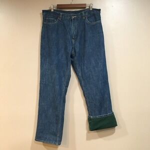 Faded Glory Fleece Lined Jeans Mens 36x32 Blue Denim Workwear Utility Outdoor